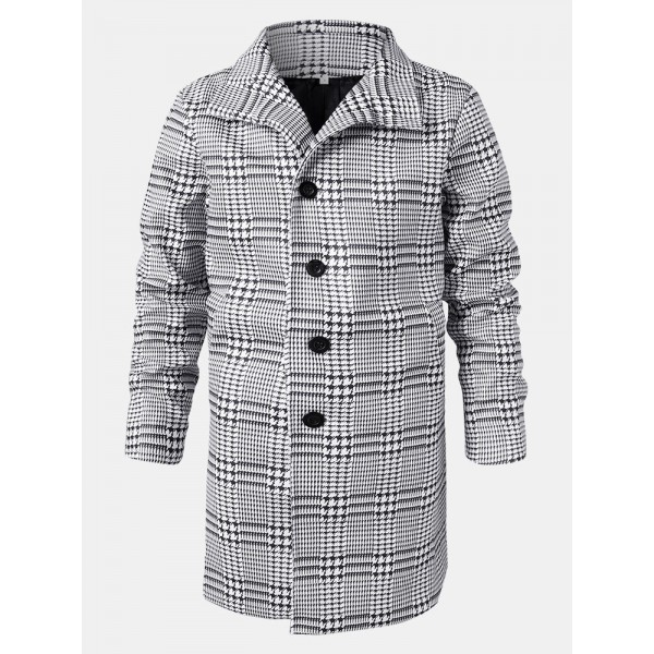 Mens Houndstooth Lapel Single-Breasted Mid-Length Trench Coats