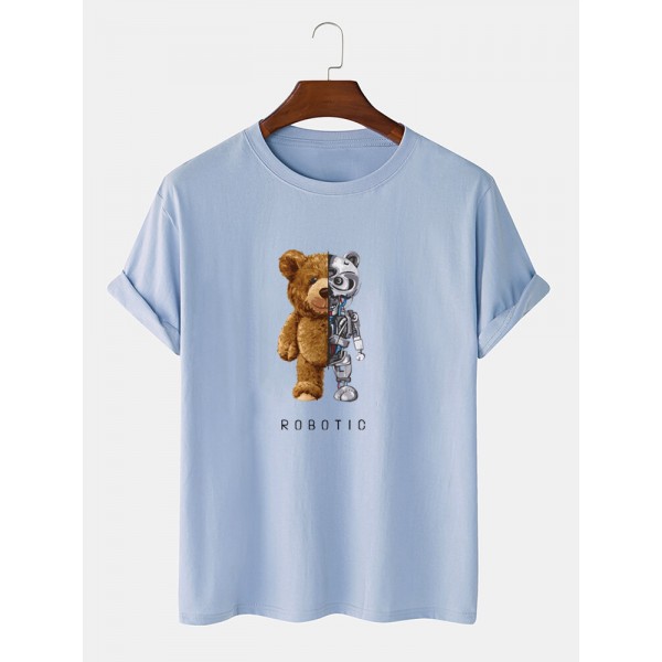 Mens 100% Cotton Bear Graphics Short Sleeve T-Shirt-arrival notice-arrival notice