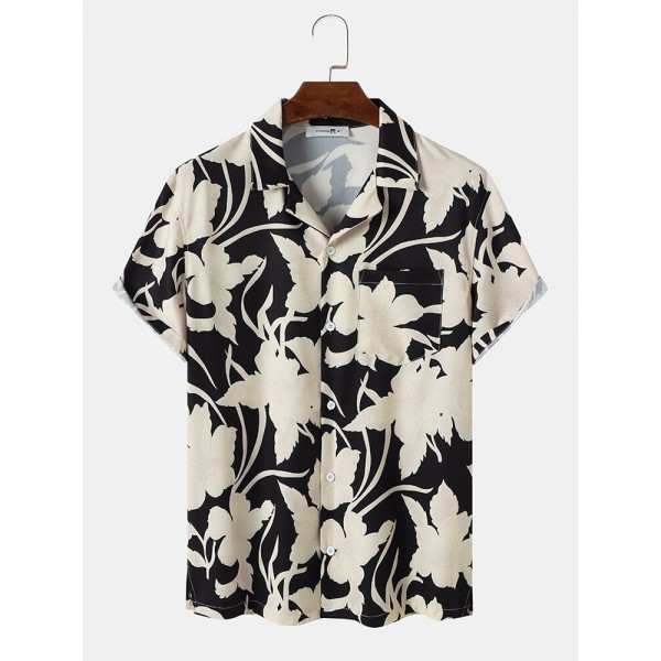 Mens Flowery Graphic Ornament Front Buttons Skin Friendly Shirts