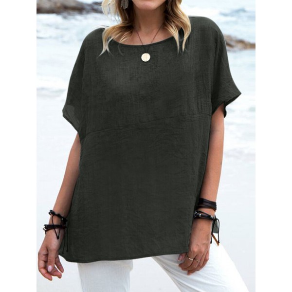 Women Solid Crew Neck Casual Short Sleeve T-shirt