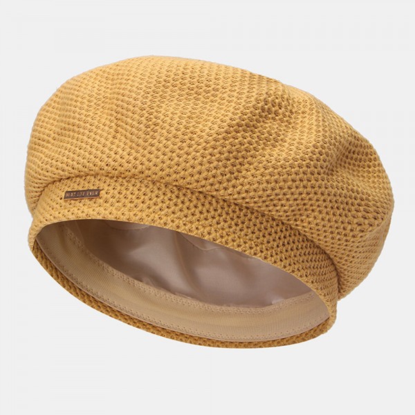 Women Cotton Mesh Breathable Metal Label Knitted Hat Fashion Wild Adjustable Beret Cap Painter Hat